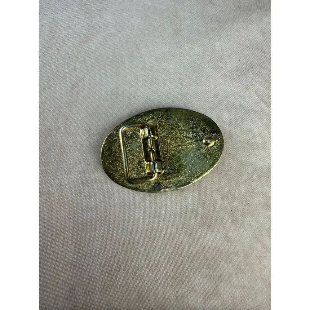 Vintage 1970s Denise Belt Buckle Gold Tone Groovy Lettering Mod MCM